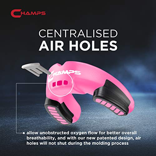 Champs MMA Breathable Mouth Guard for Boxing, MMA, Jiu Jitsu, Muay Thai, Wrestling & Combat Sports – Easy Fit, Boil & Bite Design Mouthpiece – Durable Boxing Mouthguard for Men & Adults, Case Included - color: Pink
