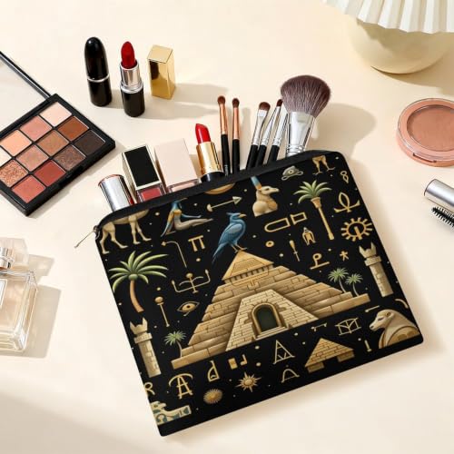 Ancient Egyptian Makeup Bag for Women, Cosmetic Pouch Travel Toiletry Organizer Bag 8.9"x6.5" Polyester - color: Ancient Egyptian