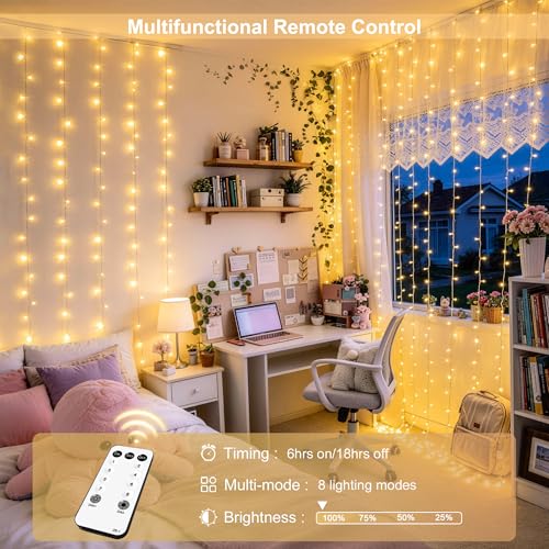 JMEXSUSS 600 LED Curtain Lights, String Lights for Bedroom,9.5ft x 19.6ft - color: *Warm White, size: 600 LED