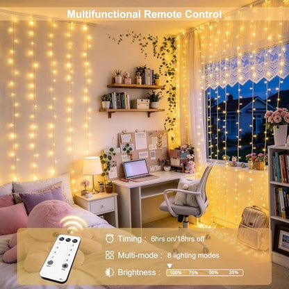 JMEXSUSS 600 LED Curtain Lights, String Lights for Bedroom,9.5ft x 19.6ft - color: *Warm White, size: 600 LED