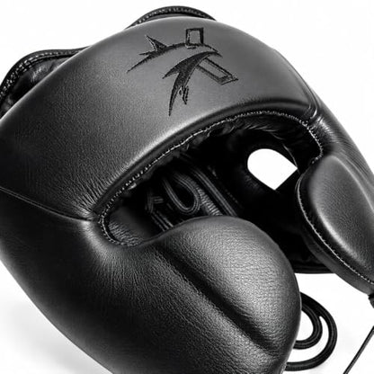 Premium Cowhide Leather Boxing Headgear Open Face with Cheek Protection, Grain Cowhide Leather, Shock Absorbing Padding, Adjustable Sparring Helmet for MMA Muay Thai Kickboxing - size: Small-Medium