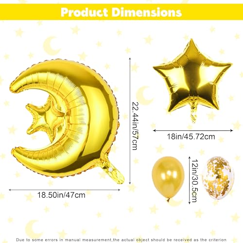10 Pcs Moon Star Foil Balloons, 36 Inch Big Jumbo Moon Mylay Balloons and 18 Inch Star Foil Balloons for Baby Shower Birthday Wedding Party Decorations (Gold)