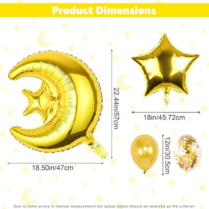 10 Pcs Moon Star Foil Balloons, 36 Inch Big Jumbo Moon Mylay Balloons and 18 Inch Star Foil Balloons for Baby Shower Birthday Wedding Party Decorations (Gold)