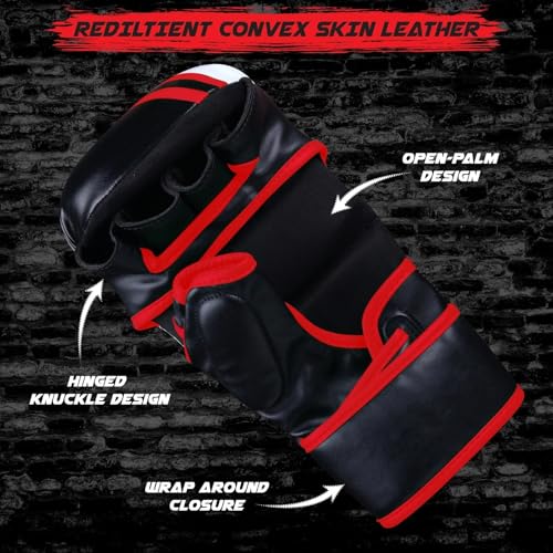 Hybrid MMA Sparring Gloves for Grappling, Kickboxing, and Open Palm Martial Arts - color: Red, size: X-Small