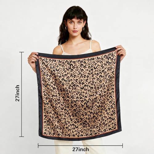 27" Head Scarf Like Satin Silk for Women,Hair Scarves Bandana,Headband Silk Feeling for Hair Wrap - color: Leopardprint-3