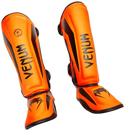 Venum Kids Elite Shinguards - color: Neo Orange, size: Small: 3-5 Years