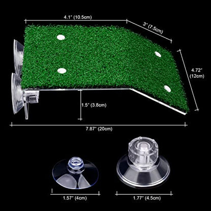 WEAVERBIRD Turtle Basking Platform with Turf, Tortoise Ramp Fish Tank Aquarium Platform, Tortoise Resting Terrace, Turtle Floating Dock with 2Pcs Suction Cups for Turtle, Reptile, Frog