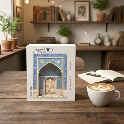 Blue GATE of The Mosque Islam Jigsaw Puzzle - 500 Pieces Wooden Puzzle for Adults, Wall Art Gift, Finished Size: 20 x 15 Inch - color: Blue Gate of the Mosque - 500 Pieces
