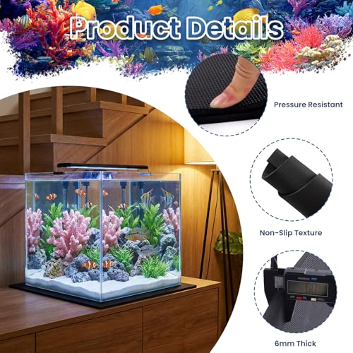 Aquarium Leveling Mat, 24 x 24 Inch Under Tank Pad, 6mm Thick Non-Slip Shockproof Fish Tank Cushion, Waterproof, Easy to Cut, Black - color: Black, size: 24 x 24in