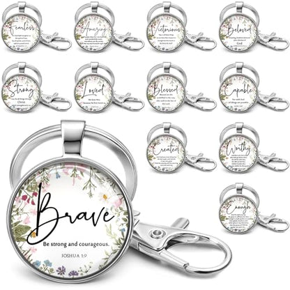 Equsion 24 Pcs Christian Keychain Gift Bulk Mini Bible Keychains with Verse Religious Keychain Gifts for Church Bible Study Group (Wildflower) - color: Wildflower