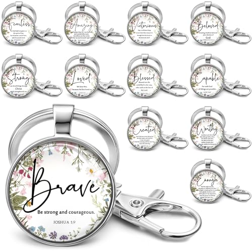 Equsion 24 Pcs Christian Keychain Gift Bulk Mini Bible Keychains with Verse Religious Keychain Gifts for Church Bible Study Group (Wildflower) - color: Wildflower