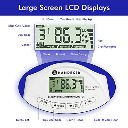 Grip Strength Tester, Digital Hand Dynamometer FDA Registered with Backlit LCD for Grip Strength Testing and Training
