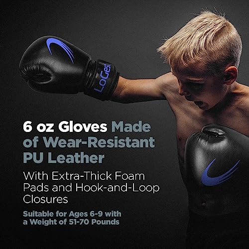 LoGest Punching Bag for Kids Boxing Set - Suitable for Kids Punching Bags 3-8 Years of Age - Boxing Gloves & Hand Wraps Included - Youth Children Boxing MMA Kickboxing Muay Thai Karate Punching Bag - size: 6 Ounces Glove