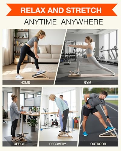 Portable Wooden Slant Board for Calf Stretching and Exercise, Adjustable Incline Wedge for Squats and Balance