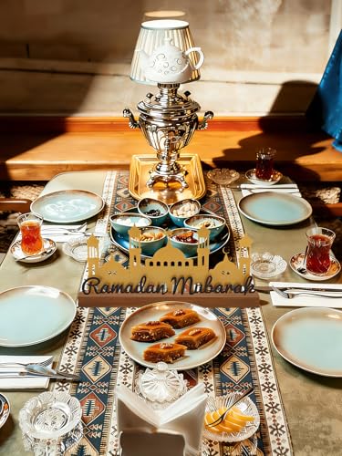 Enlarged 15.7in Ramadan Table Sign - Metal Eid Mubarak Tabletop Decorations, Muslim Golden Palace Dinner Ornaments for Islamic Gifts Parties Home Kitchen, Black Letters - style: Black Letters