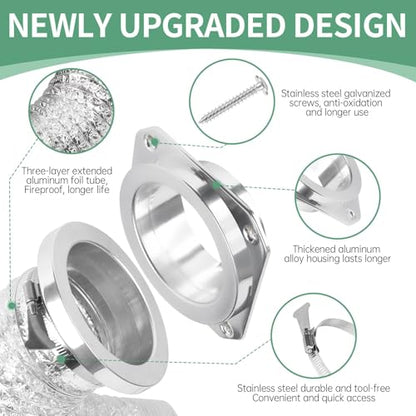 DVC-180 Magnetic Dryer Vent Coupling Connector Kit Easy to Clean Quick Connector Including a 3.3ft 4" Duct and two Clamps