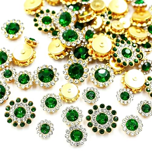 100 Pcs Sew on Rhinestones Gems Crystals Glass Metal Base Sewing Flower 8mm 10mm 12mm 14mm Claw Rhinestones for Garments Dress Earring Belt Crafts Accessories (07 Dark Green) - color: 07 Dark Green