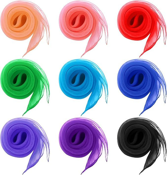 Fengek 9 Pcs Chiffon Scarf, 27.6 Inch Square Solid Color Bandana Handkerchief Ribbon Scarves for Women Girls - color: Multicolor 6
