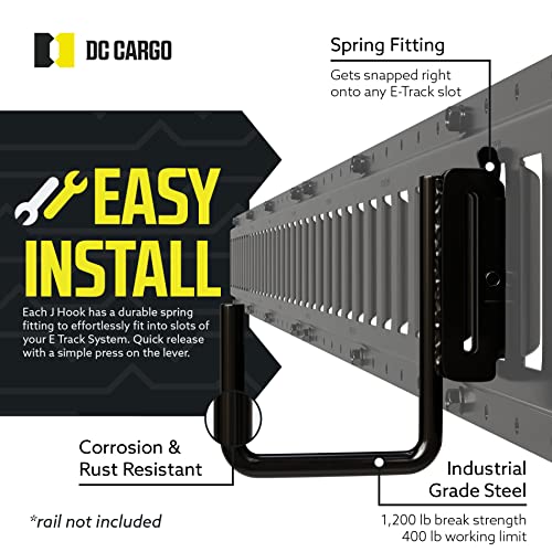 DC Cargo - E Track J Hooks (2" - 6 Pack) - Vertical E Track Accessories - Hanging Hooks for Your ETrack Rail System - Use in Enclosed Trailers, Box Trucks, Vans, Garage, Workshop & Warehouse - size: 2 Inch - 6 Pack