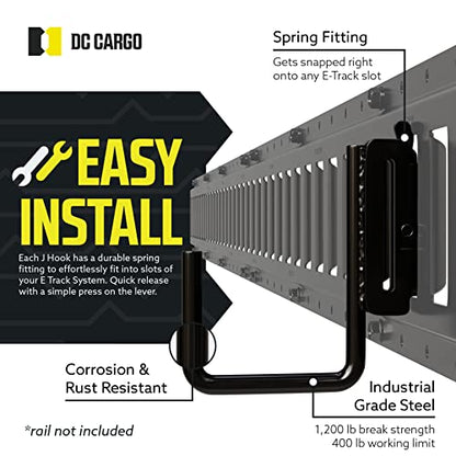 DC Cargo - E Track J Hooks (2" - 6 Pack) - Vertical E Track Accessories - Hanging Hooks for Your ETrack Rail System - Use in Enclosed Trailers, Box Trucks, Vans, Garage, Workshop & Warehouse - size: 2 Inch - 6 Pack