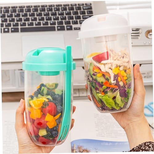 Keep Fit Salad Meal Shaker Cup,Salad Dressing Container to Go,Portable Fruit and Vegetable Salad Cups Container with Fork & Salad Dressing Holder for Lunch(Green)