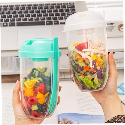 Keep Fit Salad Meal Shaker Cup,Salad Dressing Container to Go,Portable Fruit and Vegetable Salad Cups Container with Fork & Salad Dressing Holder for Lunch(Green)