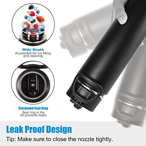 Volhoply Insulated Water Bottles with Straw Bulk 4 Pack, 22 oz Stainless Steel Sports Bottle with Handle Lid,Double Walled Vacuum Metal Travel Water Cups with Wide Mouth for Cold Drink(Black,4 Set) - color: Black