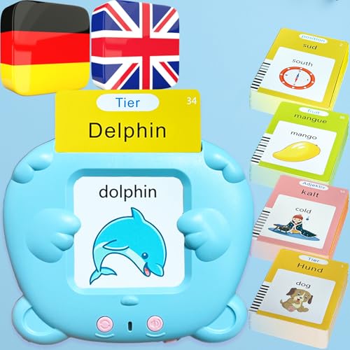 Bilingual Talking Flash Cards for Kids - Deutsch German English Flashcards Children Adults, 510 Sight Words, ABC Alphabet, Pocket Speech for Toddlers, Audible Sensory Toys (German, Blue) - color: German, size: Blue
