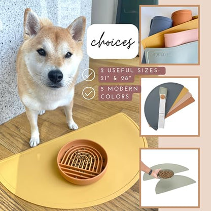 Waterproof Silicone Dog Food Mat – Large Size Non-Slip Pet Bowl Mat, Raised Edge Design, Easy-to-Clean Pet Food Placemat for Dog & Cat Bowls, 28" Across x 14" Deep - Blush - color: Blush, size: Large
