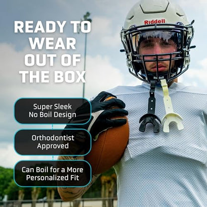 Vettex DoubleGuard Mouth Guard with Lip Protection, Silver | Football, Lacrosse, MMA, Boxing, Adjustable Helmet Strap, Braces Friendly, 2 Breathing Channels, NCAA & NFHS Certified - color: Silver