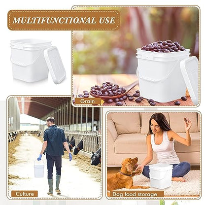 Mumufy 10 Pcs 3.5 Gallon Square Food Grade Bucket with Lid Plastic Buckets Pail with Handle Lid Heavy Duty Buckets for Storing Dry Food Charcoal Camping Fishing(White) - color: White, style: Square