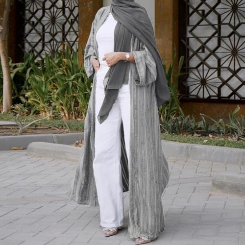 Front Open Abayas for Women Muslim with Hijab Scarf Islamic Prayer Clothes Long Sleeve Muslim Cardigan Dress Dubai Cardi Robe - color: Grey, size: XX-Large
