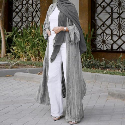 Front Open Abayas for Women Muslim with Hijab Scarf Islamic Prayer Clothes Long Sleeve Muslim Cardigan Dress Dubai Cardi Robe - color: Grey, size: XX-Large