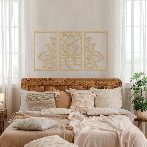 ESTART 3 Pcs Lotus Flower Metal Wall Art Decor, Religion Faith Mandala Home Wall Decoration for Living Room, Bedroom, Office and Yoga Room Hanging Decor (Gold) : ESTART: Home & Kitchen
