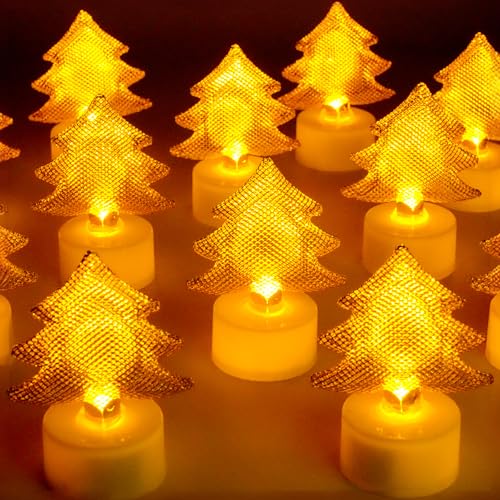 6PCS Christmas Tree Tea Lights Candles Battery Operated for Party Decor - color: Christmas Tree