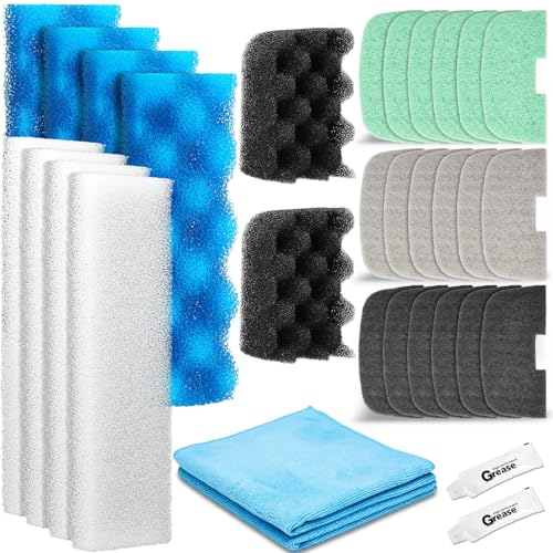 Threlaco 32 Pcs Aquarium Replacement Maintenance Kit Compatible with Fluval 206/207 Filter Media Including Biological Sponge, Ammonia/Phosphate/Nitrite Remover Pad, Aquarium Towel, Grease - style: 206/207