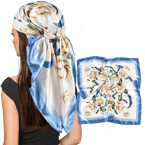 vimate 35" Square Silk Like Head Scarf - Women's Fashion Satin Scarf Bandana for Hair Wrapping at Night. - color: H2#. Style--133
