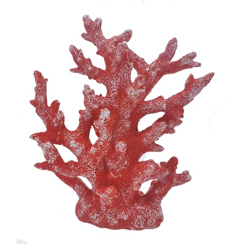 Etlemonde Coastal Beach Red Coral Reef Statue Home Decor | Perfect for home, desk, bathroom, or shelf. Nautial resin sculpture, great gift for ocean lovers. - color: Red Coral