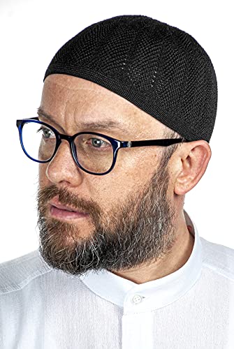 ihvan online Turkish Muslim Kufi Hats for Men, Taqiya, Takke, Peci, Islamic Caps, Ramadan Eid Islamic Gifts, Standart Size - color: Black