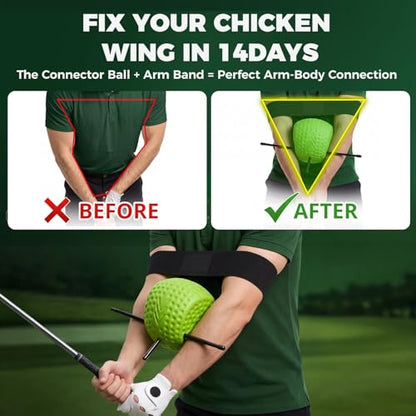 The Connector Golf Training Aid Ball, Golf Swing Trainer for Fix Chicken Wing – Posture Correction Kit with Arm Band, Golf Training Aids Swing Mechanics, Muscle Memory Builder, Perfect Golf Gift Set