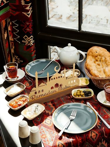 Enlarged 15.7in Metal Ramadan Table Sign - Eid Mubarak Tabletop Decorations, Muslim Golden Palace Dinner Ornaments for Islamic Gifts Parties Home Kitchen, Hollow Letters - style: Hollow Letters