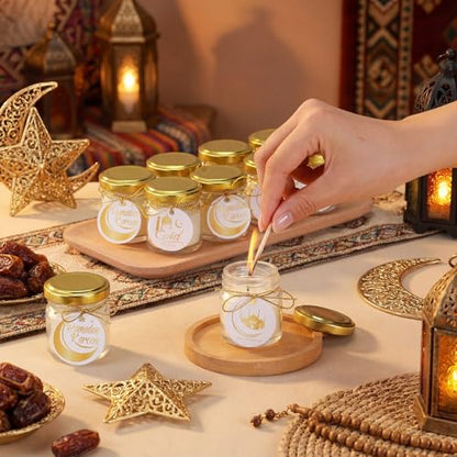 MTLEE 24 Pcs Eid Mubarak Scented Soy Candles 1.8 oz Glass Ramadan Scented Candle Gifts for Women Muslim Islamic Gifts for Family Eid Party Favors Table Decorations