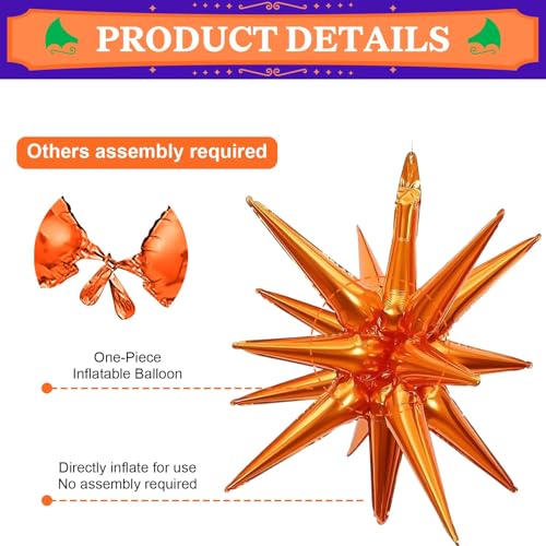 Orange Purple Green Star Balloons, 6PCS 22 Inch Foil Explosion Star Balloon - color: Orange Purple Green