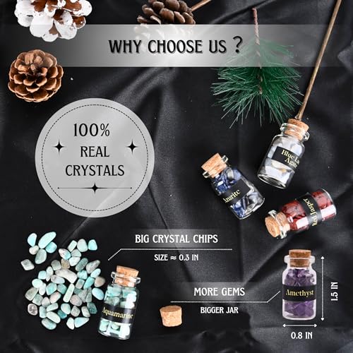 Crystal Advent Calendar for Adults Women - Healing Gemstone Advent Calendar 2025 for 24 Days Christmas Countdown - Natural Crystals Chips Bottles Gift Set for Witch Beginners