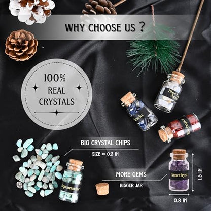 Crystal Advent Calendar for Adults Women - Healing Gemstone Advent Calendar 2025 for 24 Days Christmas Countdown - Natural Crystals Chips Bottles Gift Set for Witch Beginners