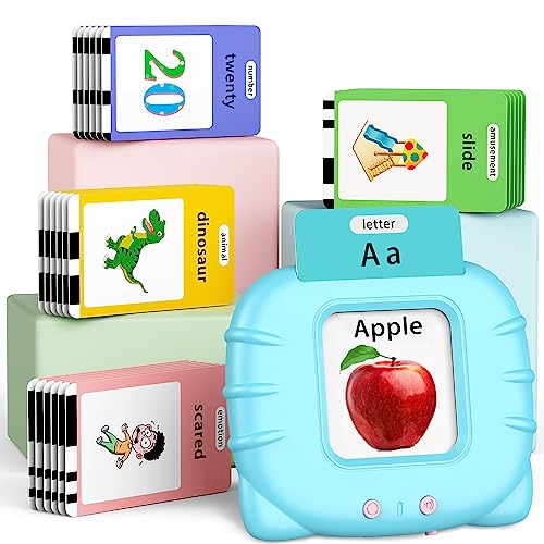 Eaever 252 Words Talking-Flash-Cards, Birthday Gifts for Boys 3 4 5 6 Year Old, Pocket Speech Language Learning Toys, Blue - color: Blue, size: Basic Version(abc+123-252 Words)