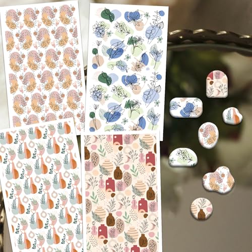 OLYCRAFT 24Pcs Boho Flower Clay Transfer Paper 4 Styles Transfer Paper for Polymer Line Flower Polymer Clay Transfer Sheets Floral Small Transfer Paper for Clay Earrings Jewelry Making - style: Boh