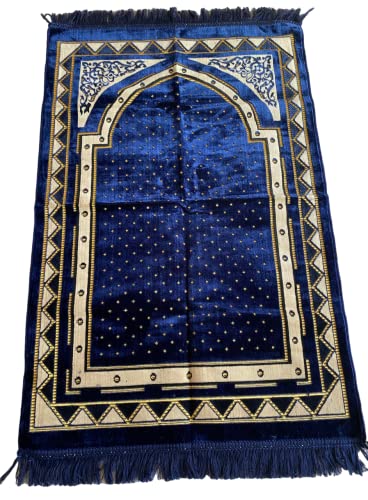 Islamic Prayer Rugs, Muslim Prayer Mats, Velvet Sajjadah, Janamaz, Islamic Gifts (Navy Blue) - color: Navy Blue