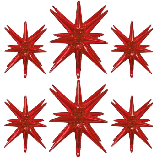 6 Pcs Red Star Foil Balloons One-Piece 14-Pointed Star Balloon 4D Starburst Cone Mylar Balloons 22inch Christmas Birthday Wedding Wedding Anniversary Party Supplies (22&27 Inches Red) - color: 22&27 Inches Red