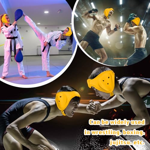 Jerify 2 Pcs Wrestling Headgear for Kids Youth Soft Grappling Headgear Wrestling Adjustable Ear Guard Protective(Yellow) - color: Yellow